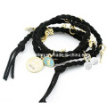 Leather Bracelet with Enamel Charms (XBL12942)